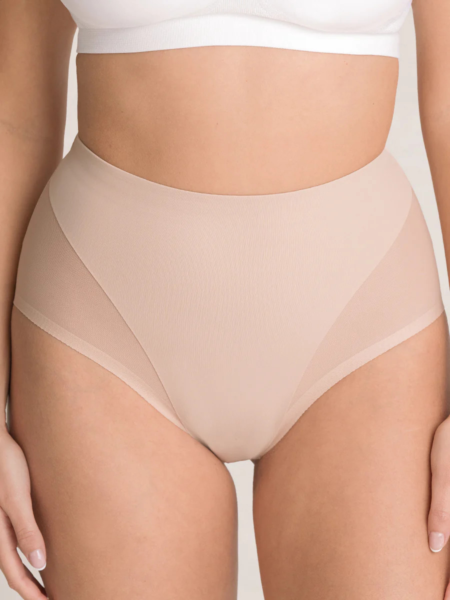 Shapermint Essentials Everyday Empower Mesh Shaper Panty Shapewear Oatmeal M | Shapermint