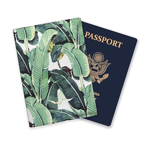 Tropical Leaves Passport Holder Women Vegan Leather cover for documents Banana Leaf Design handma... | Amazon (US)