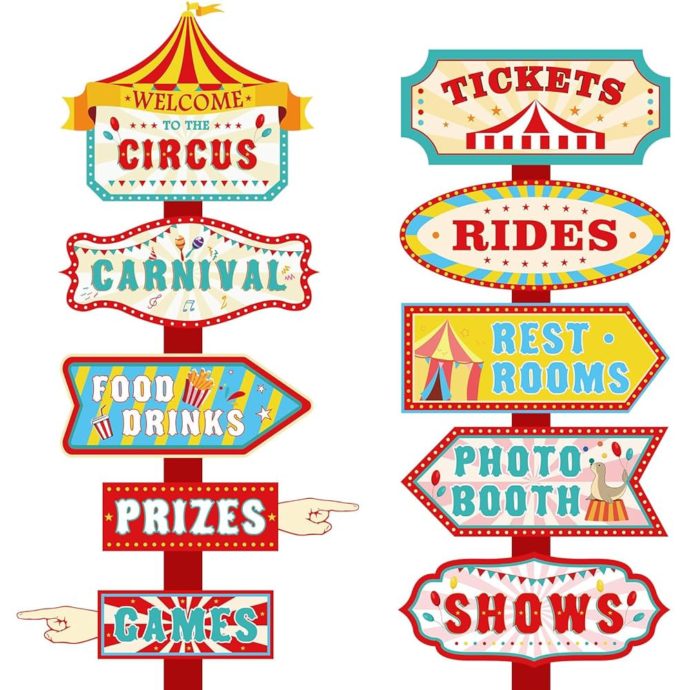 20 Pieces Carnival Decorations Circus Theme Party Directional Signs Carnival Party Signs Welcome ... | Amazon (CA)