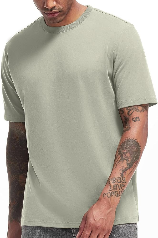 VEIISAR Men's Heavy Weight Crew Neck T-Shirt Mens Premium Cotton Tee - Pre Shrunk S-3XL | Amazon (US)