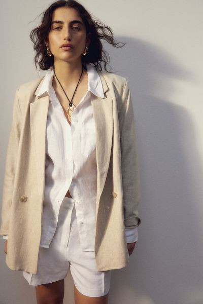 Linen-blend Shorts - High waist - Short - White - Ladies | H&M US | H&M (US + CA)