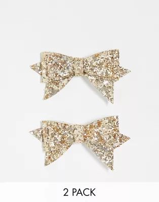 ASOS DESIGN Christmas pack of 2 hair bows with gold glitter | ASOS (Global)