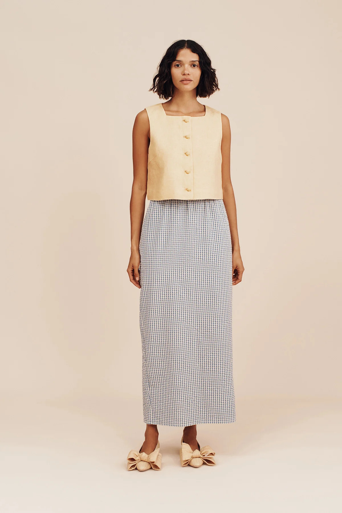 MIRA SKIRT - BLUE GINGHAM | POSSE (Australia & New Zealand)