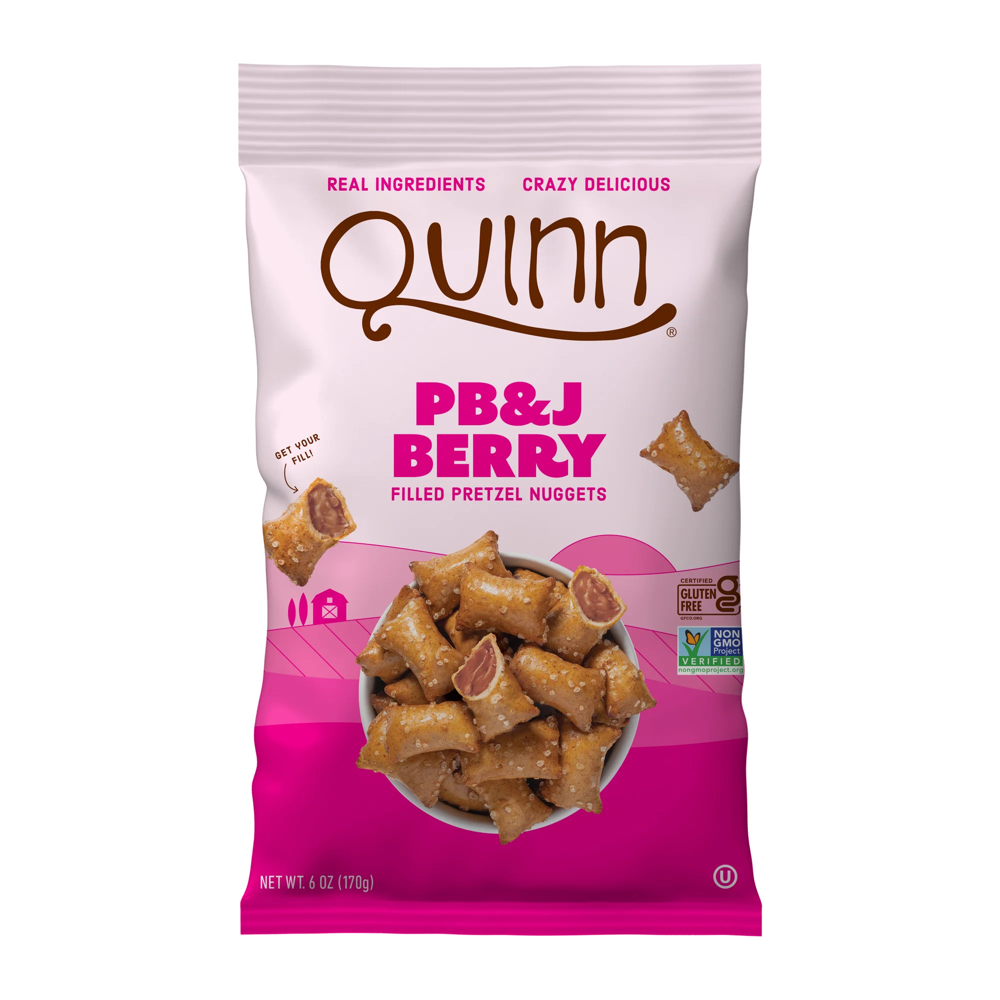 Quinn PB&J Berry Filled Pretzel Nuggets, Gluten Free Snacks, 6 oz Bag | Walmart (US)
