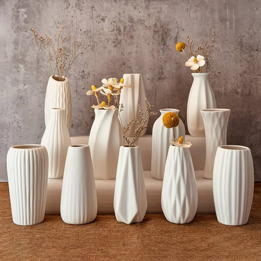White Vase Set of 12, Small White Bulk Bud Vases for Pampas Grass for Wedding Table Centerpieces ... | Amazon (US)