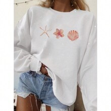 Beach Vacation Collage Aesthetic Ocean Starfish Pearl Print Oversized Sweatshirt | SHEIN