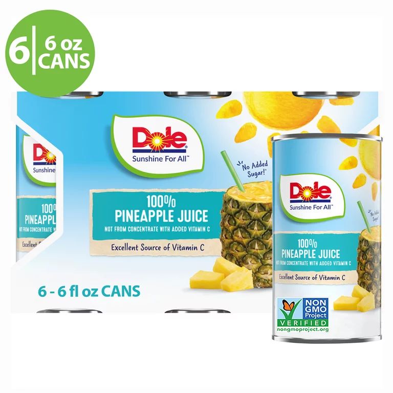 Dole All Natural 100% Pineapple Juice Can, 6 fl oz, 6 Count | Walmart (US)