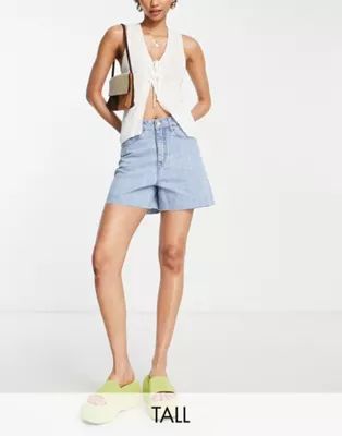Dr Denim Tall Nora shorts with raw hem in mid wash blue | ASOS | ASOS (Global)
