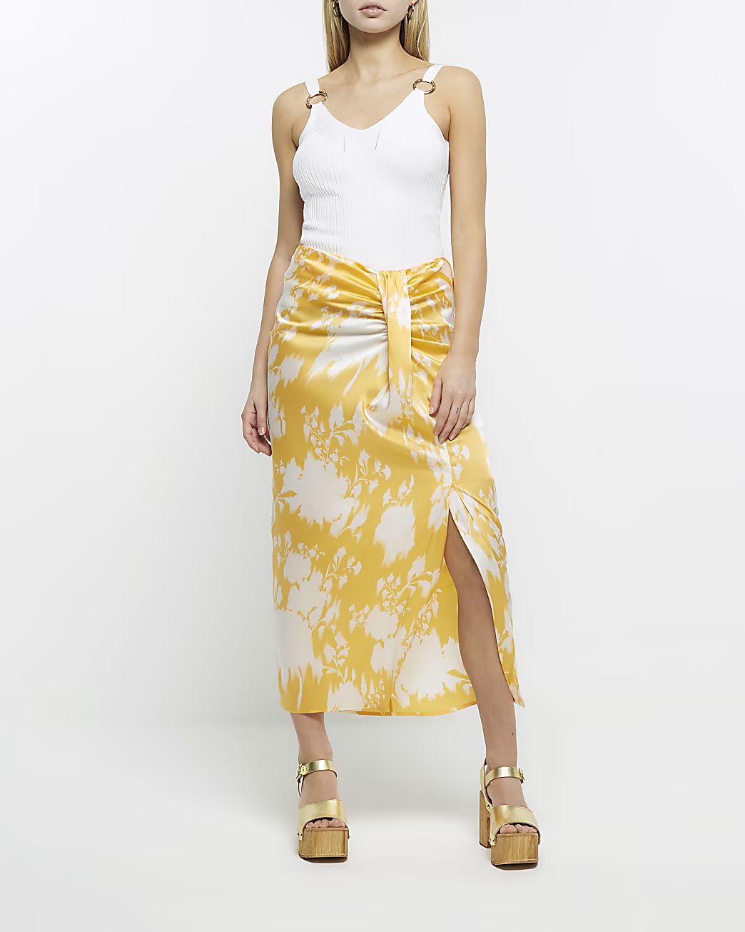 Orange floral print wrap midi skirt | River Island (UK & IE)