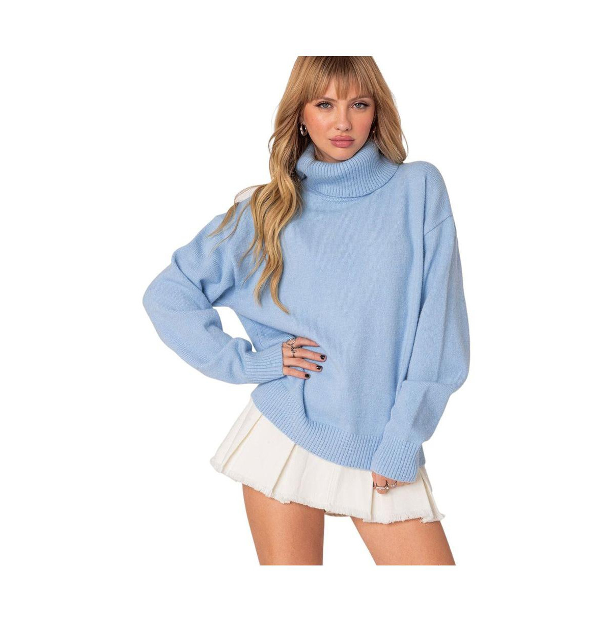 Women's Isabelle oversized turtle neck sweater - Light-blue | Macy's