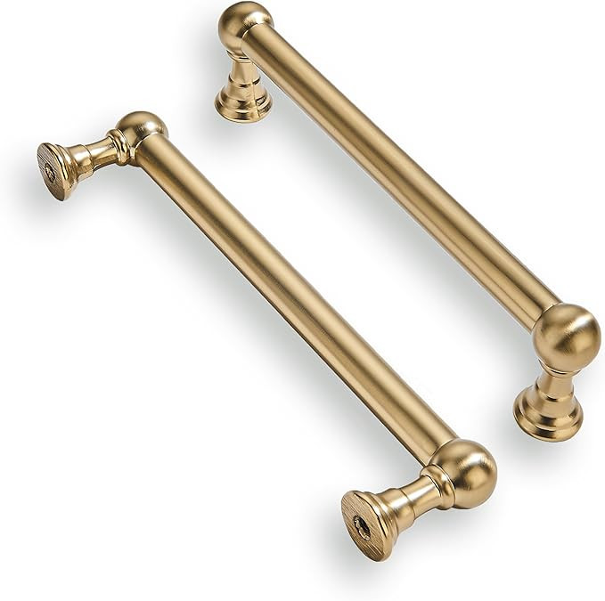 10 Pack 5 Inch Hole Center Brushed Brass Cabinet Pulls Heavy Duty Solid Warm Brass Cabinet Handle... | Amazon (US)