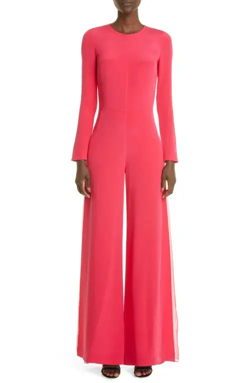 Adam Lippes Wide Leg Long Sleeve Silk Crepe Jumpsuit in Raspberry at Nordstrom, Size 6 | Nordstrom