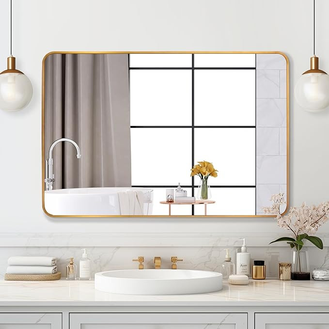SILD Bathroom Mirror Gold Rectangle Wall Mirror 30 x 40 inch Large Wall Mounted Vanity Mirrors wi... | Amazon (US)