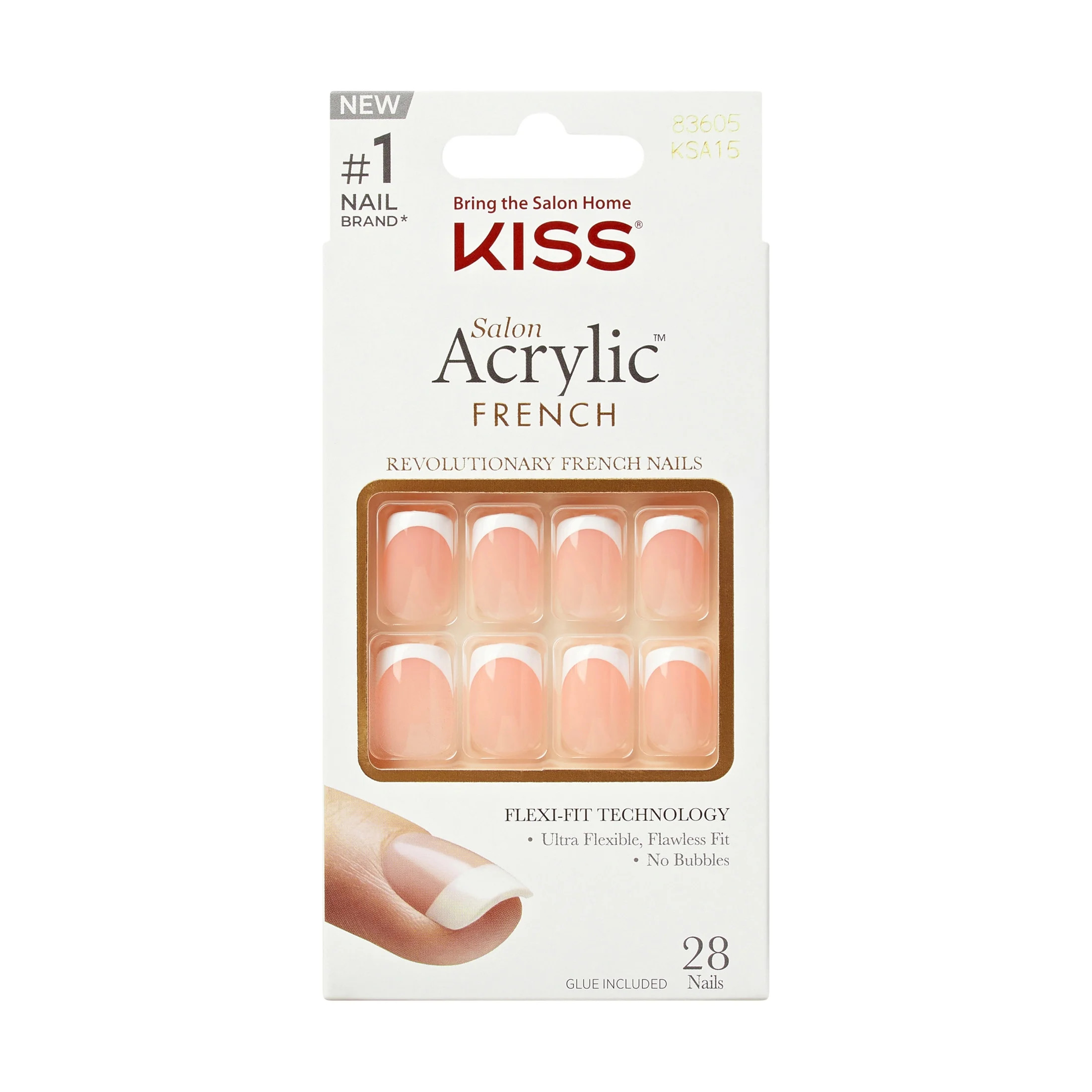 KISS Salon Acrylic French French Press on Nails, Bonjour, White, Short Squoval, 28 Count | Walmart (US)
