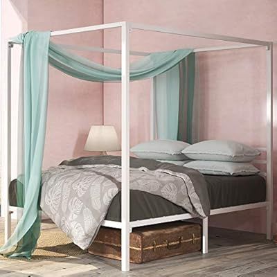Zinus Patricia White Metal Framed Canopy Four Poster Platform Bed Frame / Strong Steel Mattress S... | Amazon (US)