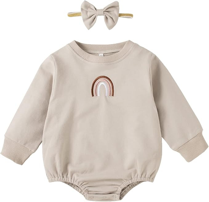 DREAM BUS Newborn Baby Girl Sweatshirt Romper One Pieces Long Sleeve Bodysuit Baby Girl Jumpsuit ... | Amazon (US)