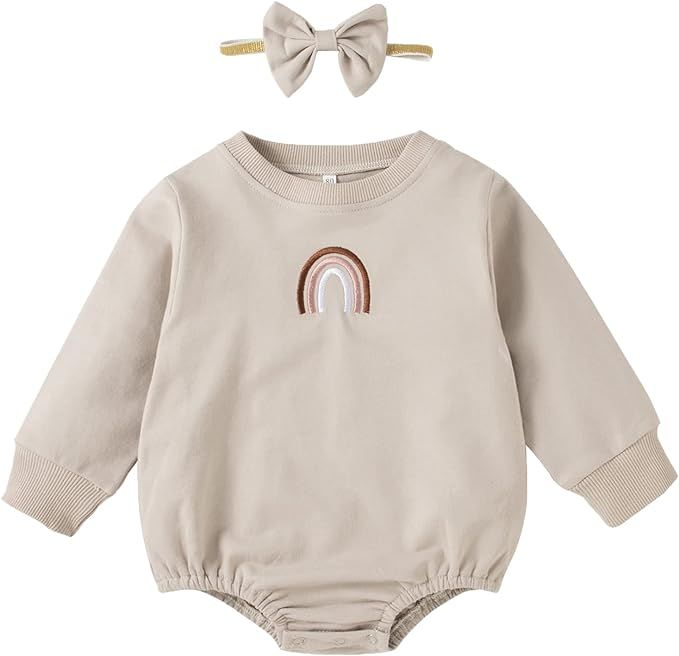 DREAM BUS Newborn Baby Girl Sweatshirt Romper One Pieces Long Sleeve Bodysuit Baby Girl Jumpsuit ... | Amazon (US)