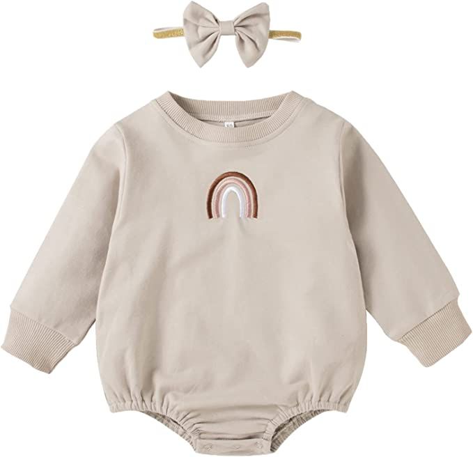 DREAM BUS Newborn Baby Girl Sweatshirt Romper One Pieces Long Sleeve Bodysuit Baby Girl Jumpsuit wit | Amazon (US)