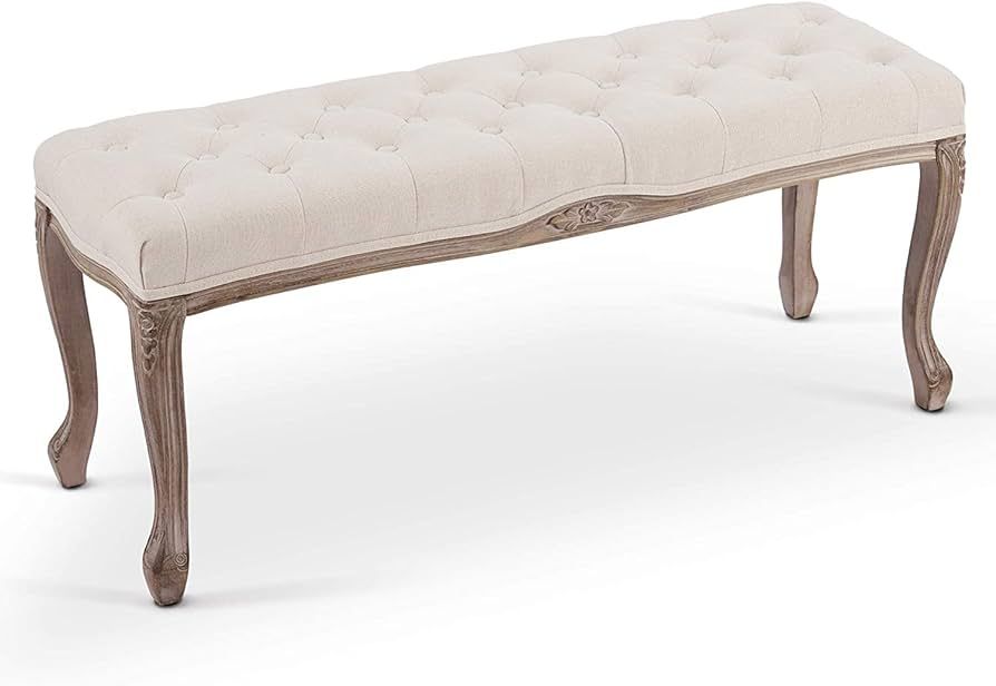 VONLUCE French Vintage Bench with Padded Seat & Rubberwood Legs, 44" Memory Foam Upholstered Entr... | Amazon (US)