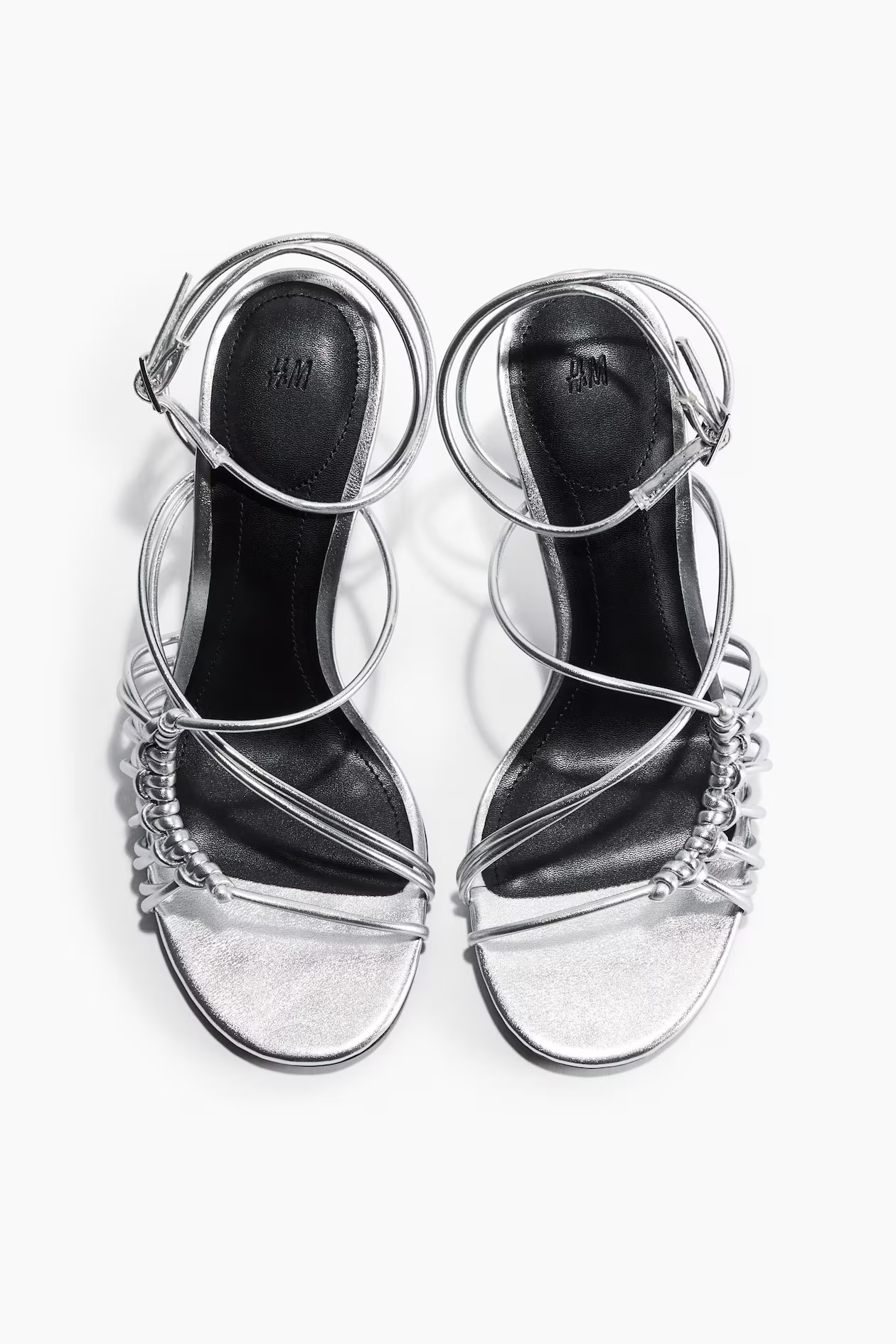 Heeled strappy sandals - Silver-coloured - Ladies | H&M GB | H&M (UK, MY, IN, SG, PH, TW, HK)