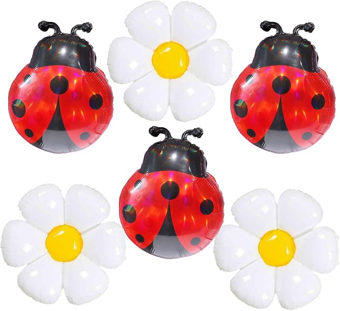 6pcs Ladybug Balloons Daisy Bug Balloons for Ladybug Birthday Decorations Lady Bug Birthday Party... | Amazon (US)