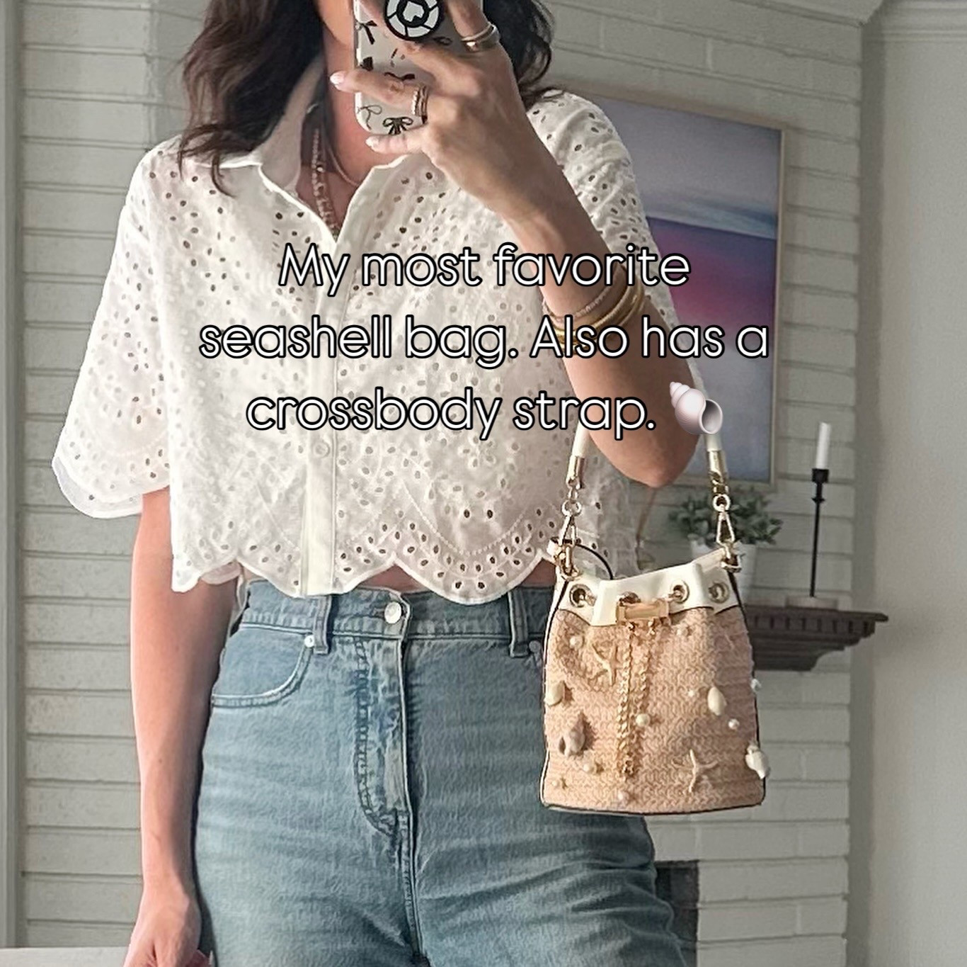 Size up in the top for length if you have a longer torso or don’t like things too cropped. I have never received more compliments on a bag or a top in my life. This seashell bag is definitely my bag of the summer and reasonably priced as well  

#LTKItBag #LTKFindsUnder50 #LTKSaleAlert