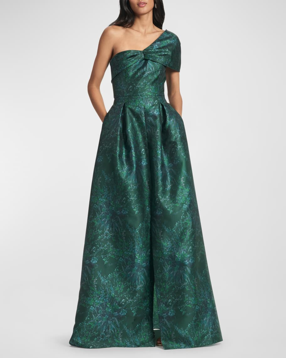 Sachin & Babi Deliah Floral-Print One-Shoulder Mikado Gown | Neiman Marcus