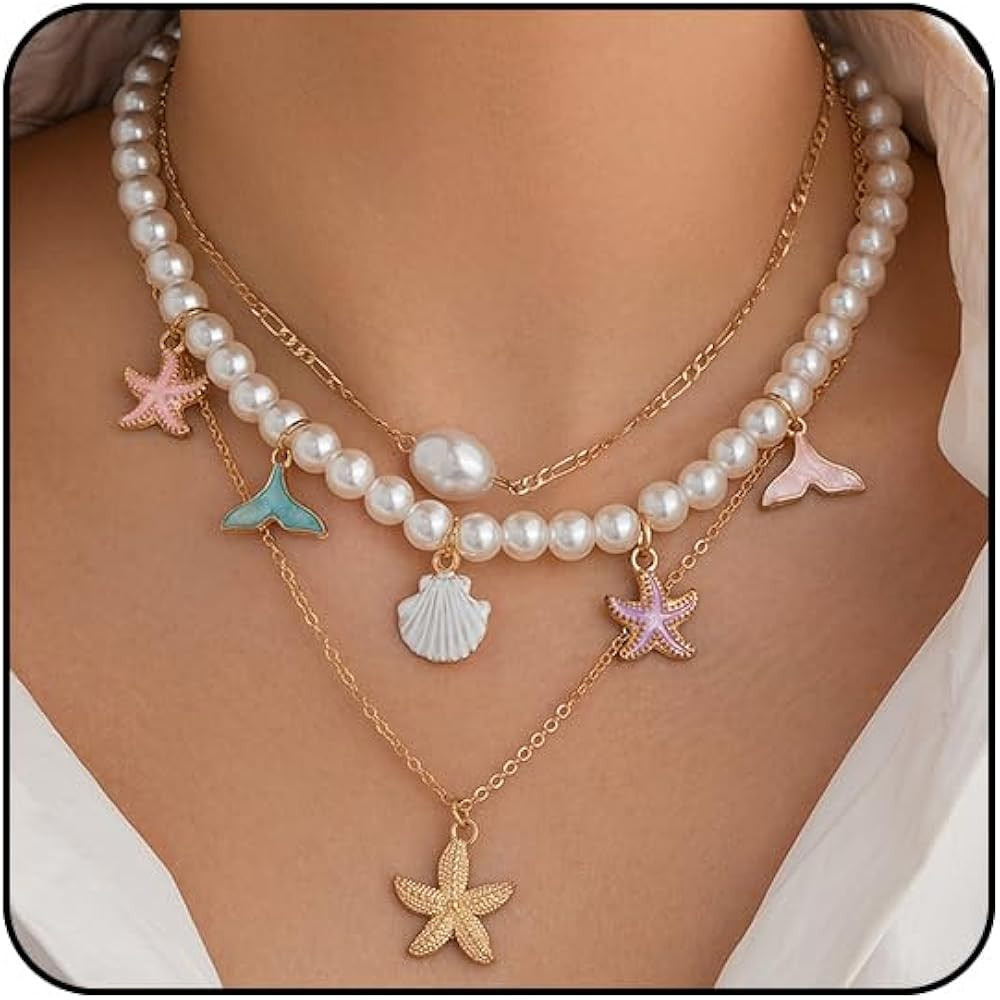 Sora Tuki Gold Starfish Necklace Earrings Beach Jewelry for Women Summer Necklace Surfer Shell Ne... | Amazon (US)