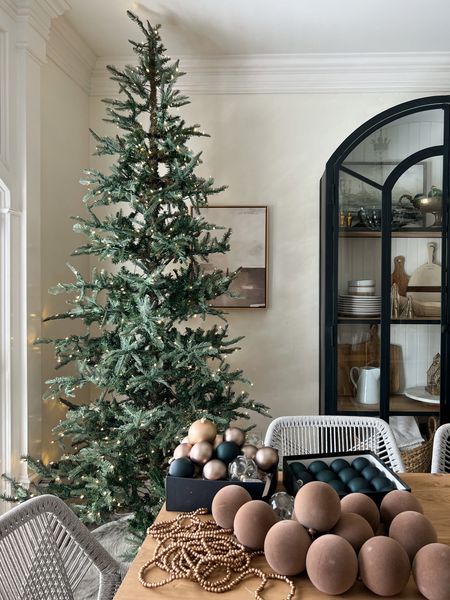 Noble king fir christmas tree, neutral christmas decor, velvet christmas ornaments, gold beaded garland 

#LTKSeasonal #LTKhome #LTKHoliday