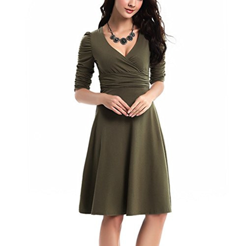 Inshine Women Casual V Neck 2/3 Sleeve Vintage Swing Prom Bridesmaid Dresses Olive-S | Amazon (US)