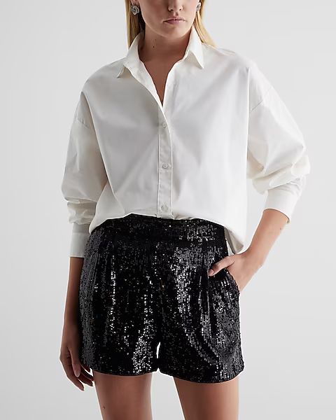 Super High Waisted Sequin Pleated Shorts | Express