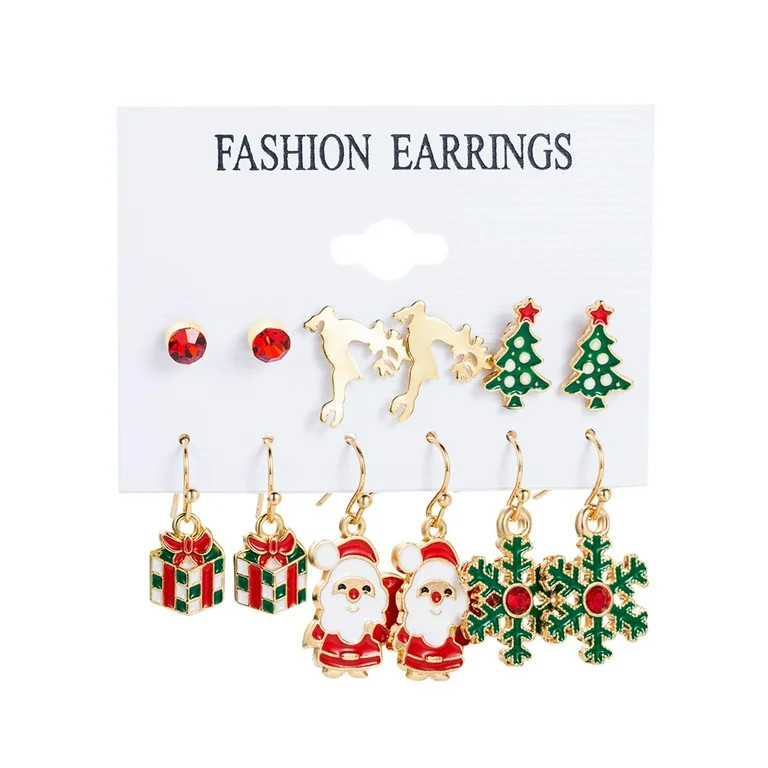 Visland 6Pairs/Set Christmas Earrings Festive Enamel Geometric Decoration Jewelry Gifts Xmas Tree... | Walmart (US)