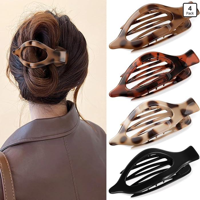 4 PCS Large Flat Hair Clips for Women Girls, French Concord Lay Down Claw Clips for Thick Thin Ha... | Amazon (US)
