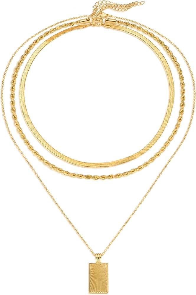 Evabelle Gold Layered Necklace for Women Trendy Jewelry 14K Real Gold Plated Chunky Chain Stackab... | Amazon (US)
