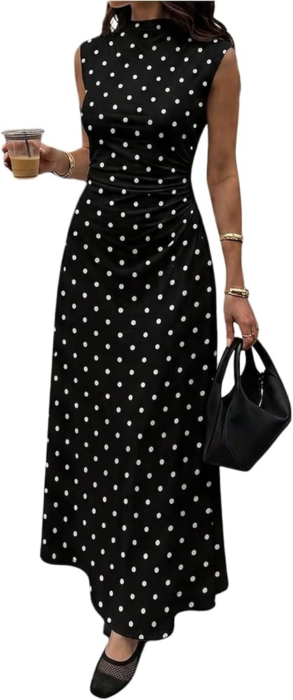 GORGLITTER Women's High Neck Wedding Guest Dress Ruched Formal Maxi Dresses | Amazon (US)