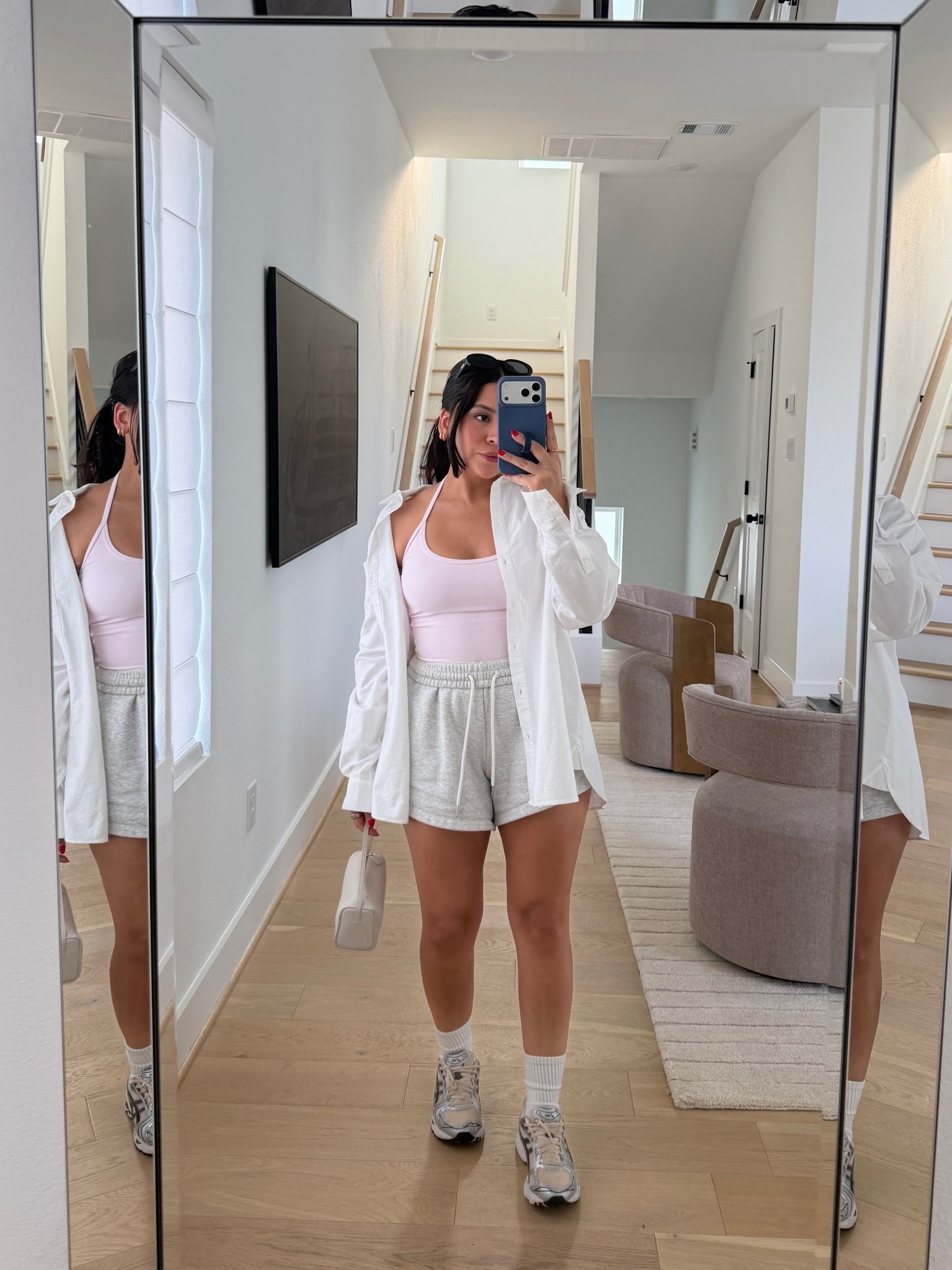 Tank: small
Shorts: small
Button down: small
Ankle socks
Sneakers: 6.5 women

#LTKdayinmylife #LTKgrwm #LTKootd
