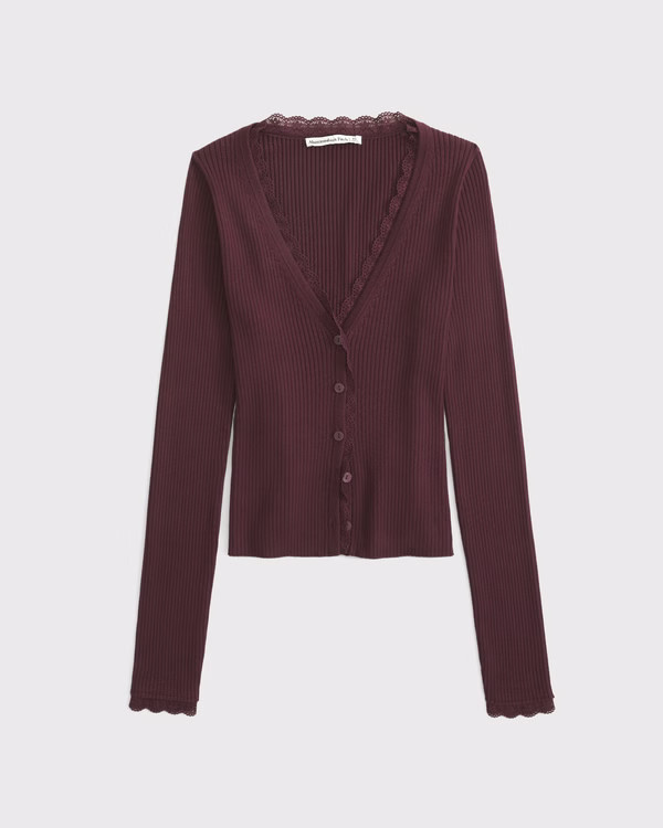 Women's Lace-Trim Cardigan | Women's Tops | Abercrombie.com | Abercrombie & Fitch (US)