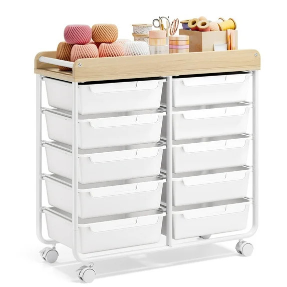 BEHERZT Rolling Storage Cart with 10 Large Drawers, Utility Cart with Wooden TableTop for Craft O... | Walmart (US)