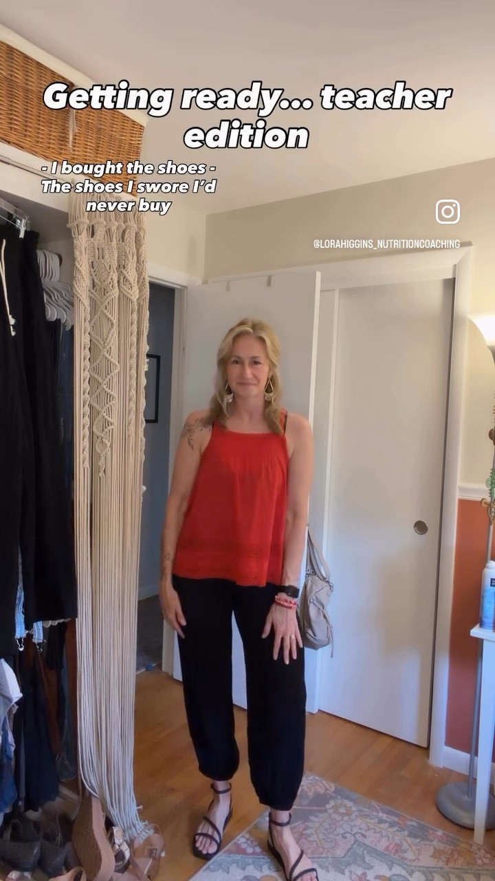 Monday morning.
4 day work week. Memorial Day weekend is on the horizon. Summer is basically right around the corner & I couldn’t be more excited!

Today’s fit was fully inspired by the possibility of a 90° classroom with no AC… which means cute & comfy without sweating my ass off 😵‍💫

These Old Navy crinkle balloon pants are genuinely one of my favorite purchases lately. Lightweight, breezy & now I want them in every color. I paired them with this older red flowy Gap tank that still comes out every summer because the detailing is just that good.

Also… sleeveless immediately tricks me into thinking I’m 10 degrees cooler mentally (the shock of a teacher showing off her shoulders…. I think we’ve finally gotten over that right?).

And then there’s the sandals. Can we just take a moment… to appreciate.

Listen.
I’ve been harshly judging Crocs from a distance for YEARS (& you know the style I am referring to)… yet somehow these gladiator sandals are the absolute chef’s kiss 😭

I’m not proud of how comfortable they are.
But I will absolutely be living in these deep into Fall.

(Quick tip: they definitely run big — so be sure to size them down. I wear a 9 so I bought a size 8 & they fit perfectly!).

☀️🩴🍉😎

#LTKStyle #LTKSeasonal #TeacherOOTD #OldNavyStyle #LTKTeacherFit

#LTKgrwm #LTKootd #LTKWorkwear