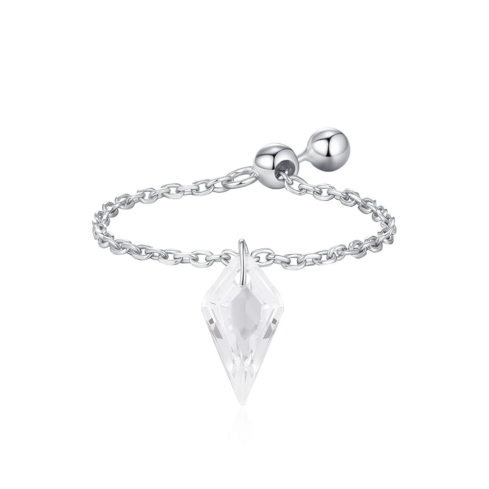 Kokoma Dangle Crystal Star Ring for Women 925 Sterling Silver CZ Link Chain Stacking Ring Round D... | Amazon (US)