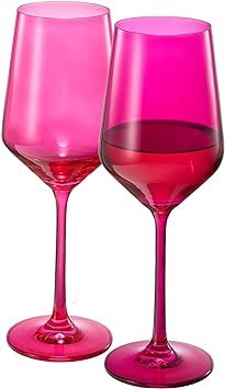 Hot Pink Wine Glasses | Set of 2 | Magenta & Blush Pink Classic Crystal Glassware, Large Barware ... | Amazon (US)