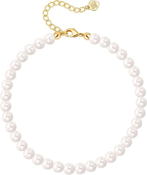 Handmade Pearl Beads Anklets for Women Adjustable White Beaded Ankle Bracelet for Wedding Gift | Amazon (US)