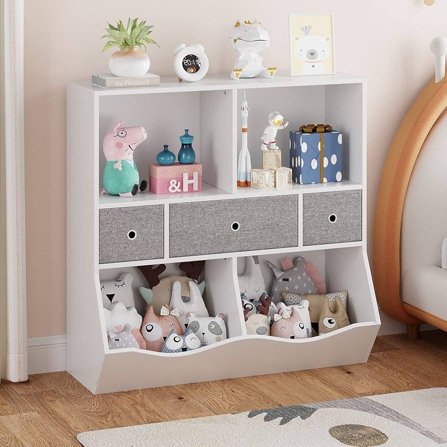 IDEALHOUSE Kids Toy Storage Organizer with Bookcase, Kids Bookshelf, Toddler Bin Storage Unit wit... | Amazon (US)