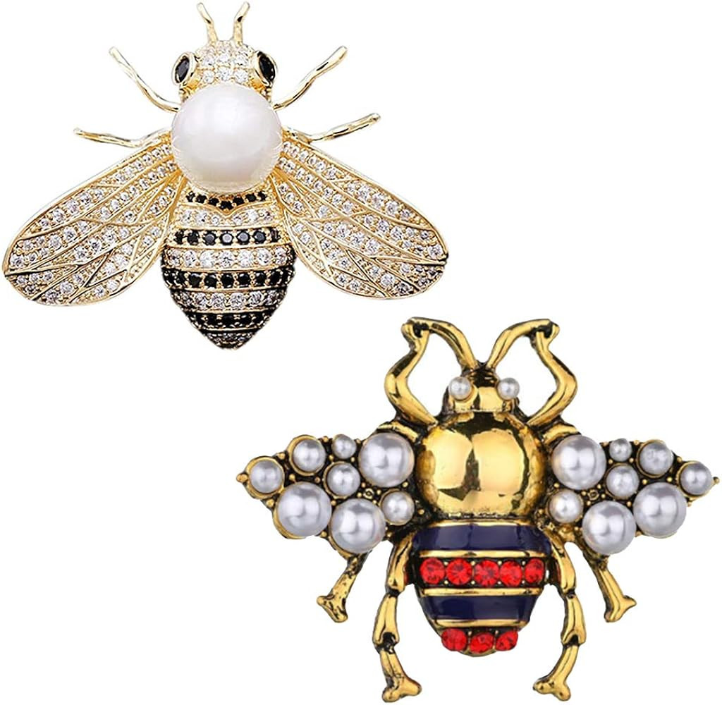 2 Pack Rhinestone Pearl Bee Brooch Pins Honey Bee Pendant/Brooch Fashion Crystal Insect Pins | Amazon (US)
