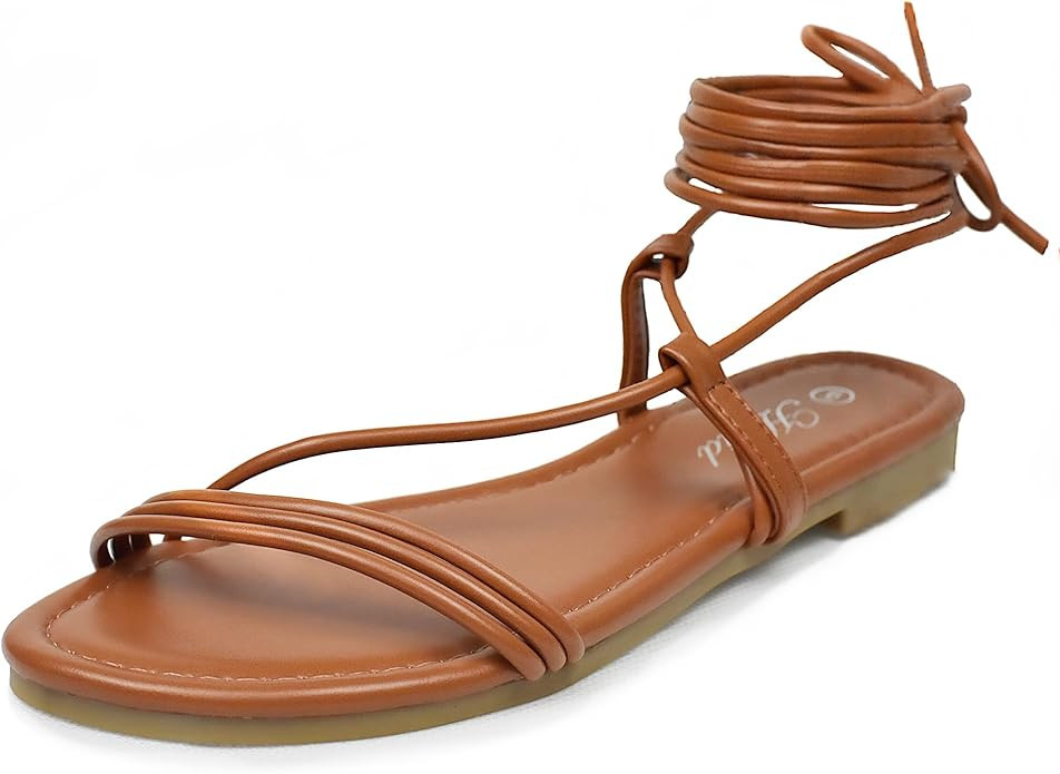 Women's Lace up Strappy Flat Sandals Open Toe Tie up Gladiator Dressy Sandals | Amazon (US)