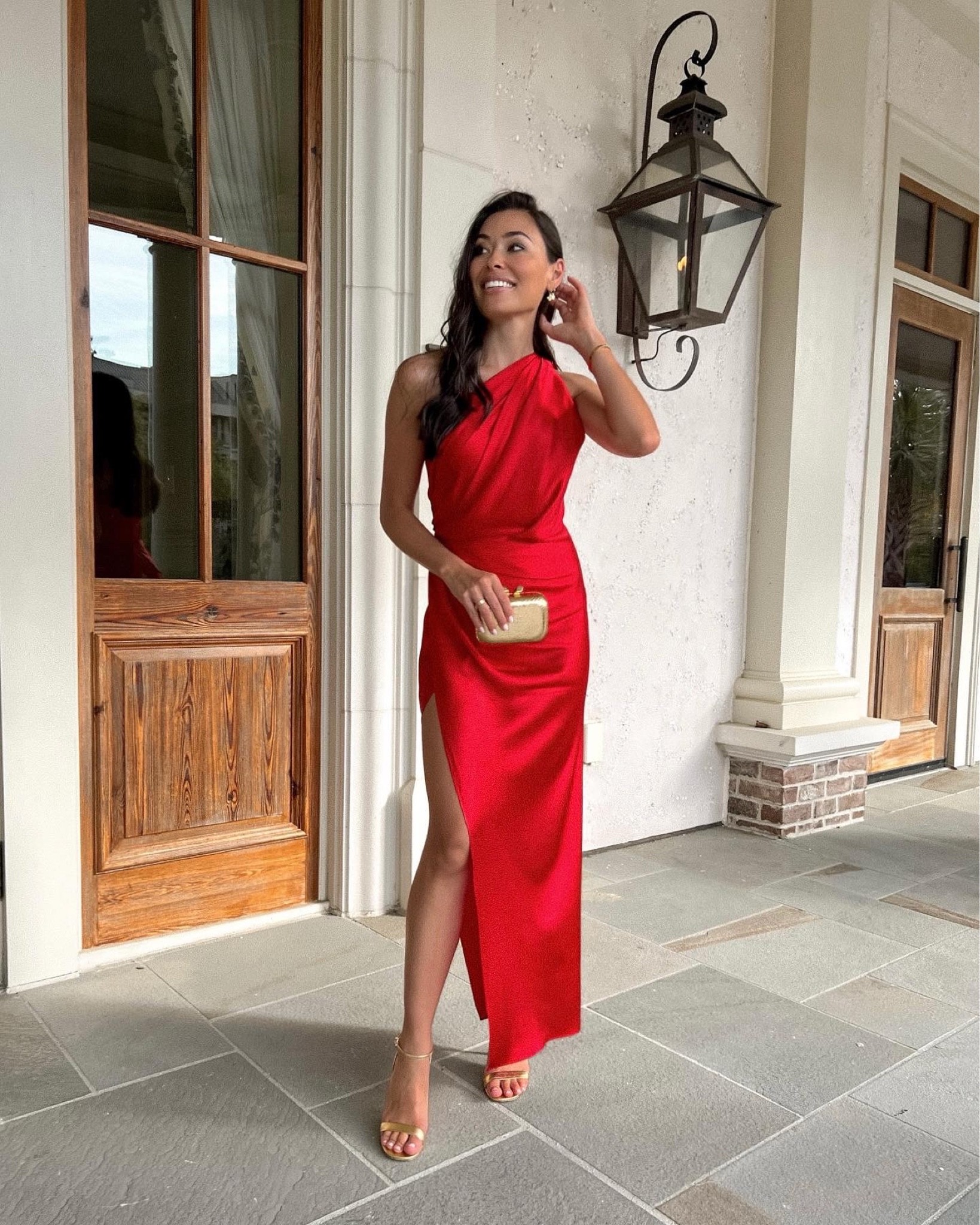 Kat Jamieson of With Love From Kat wears a red wedding guest dress. 

#LTKwedding