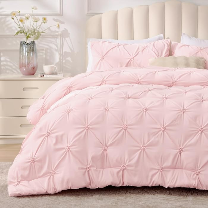 BEDELITE Baby Pink Queen Comforter Set - 3 Pieces Boho Pintuck Bedding Comforter Sets, Lightweigh... | Amazon (US)