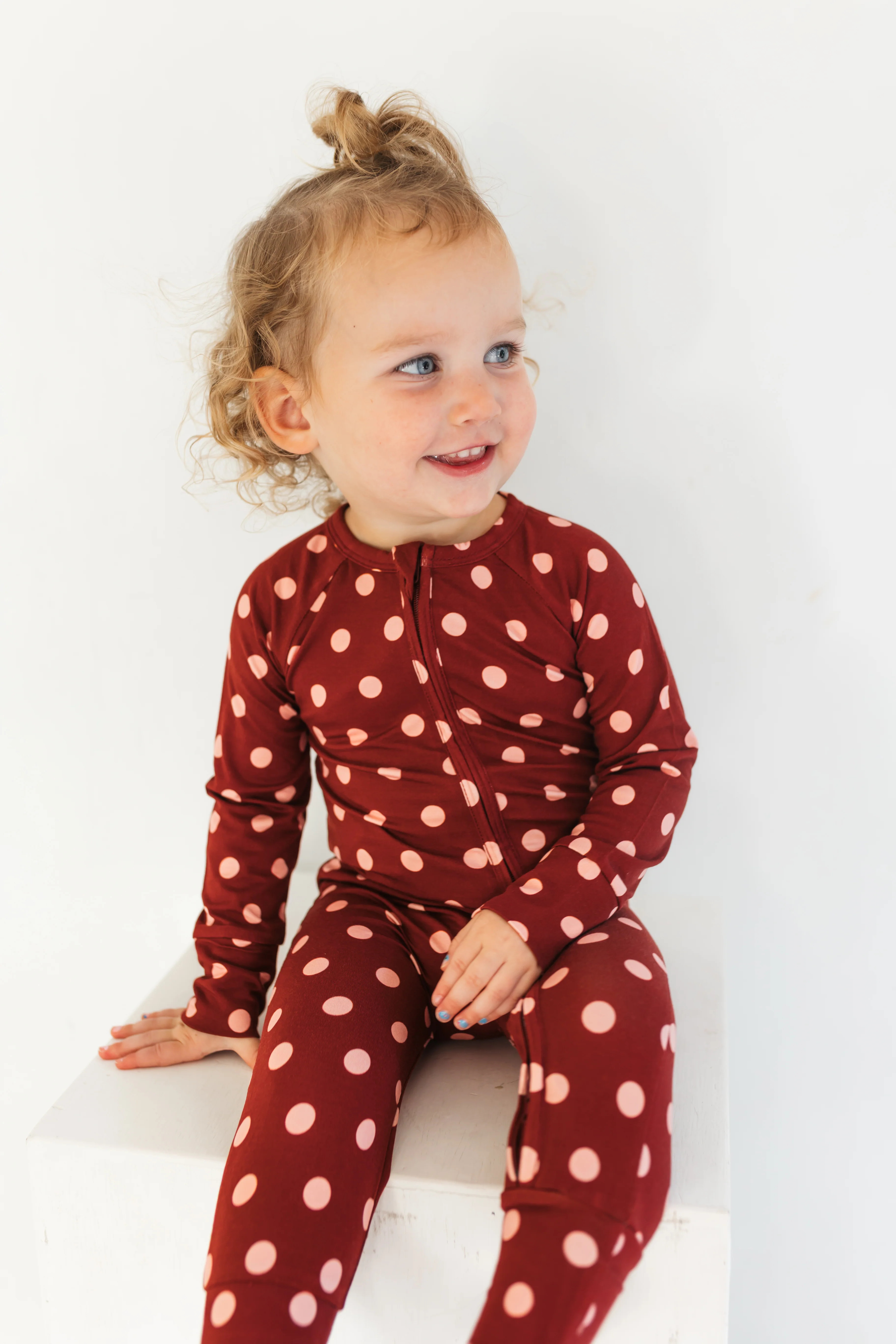 Maroon Polka Dot Zipper Romper | In My Jammers