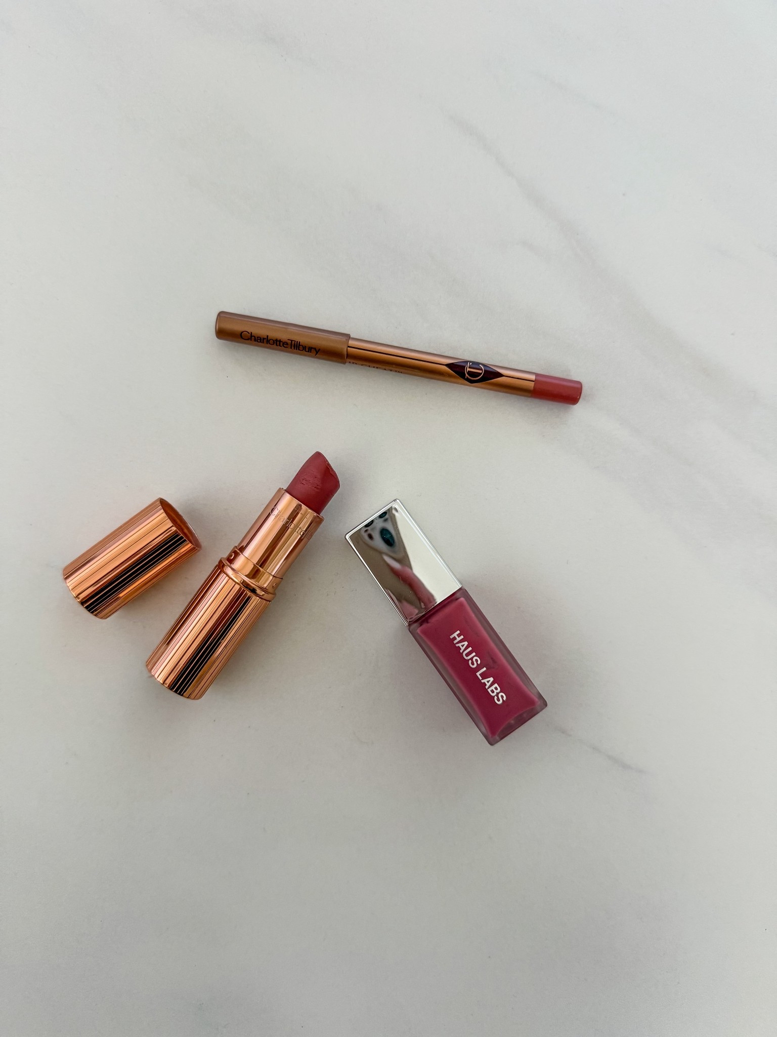 My go to lip combo year round! Charlotte tilbury shade pillow talk, Haus labs shade macaron 