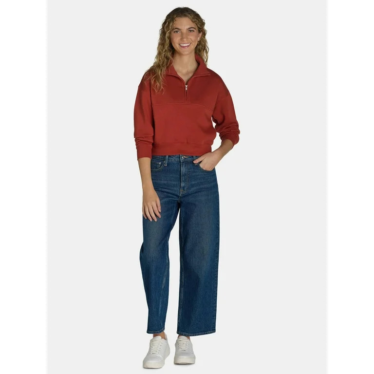 No Boundaries Zip Mock Neck Pullover, Women's | Walmart (US)